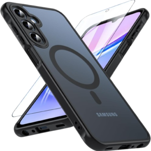 Huness for Samsung Galaxy A15 5G Phone Case, Heavy-Duty Ultra-Thin Dual-Layer Silicone, H8 Glass Screen Protector + Camera Lens Protector, Military-Grade Protection, Black