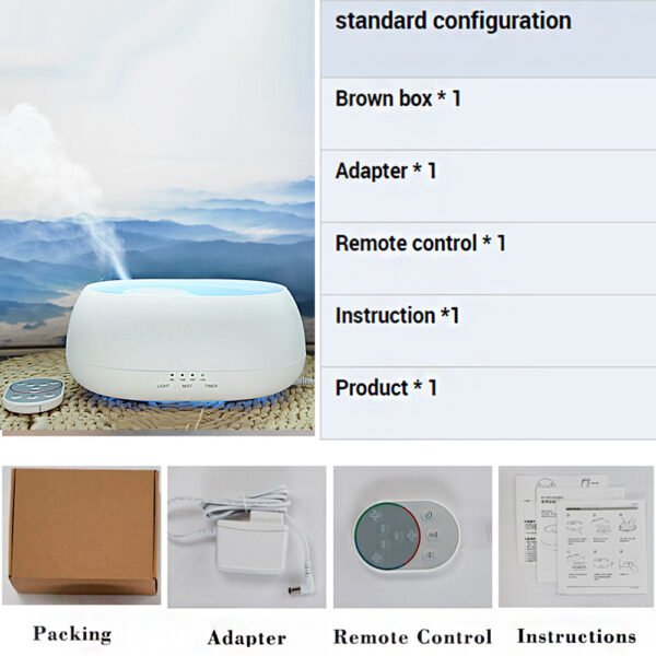 HOMEFISH Aroma Diffuser 500ml Ultrasonic Air Humidifier Colorful Light Fragrance Diffuser Essential Oil Diffuser For Home - Image 3