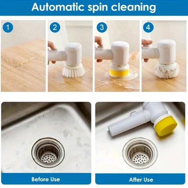 1pc Electric Spin Cleaning Brush,USB Rechargeable Handheld Kitch Cleaner Coldless Rotary Brush, Power Brush Bathroom Rechargeable Brush, Automatic Rotary Power Cleaning Brush For Cleaning - Image 3